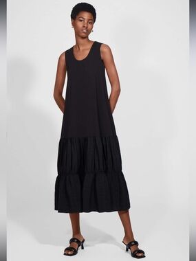 COS Organic Cotton Gathered Tiered Hem Midi Dress
